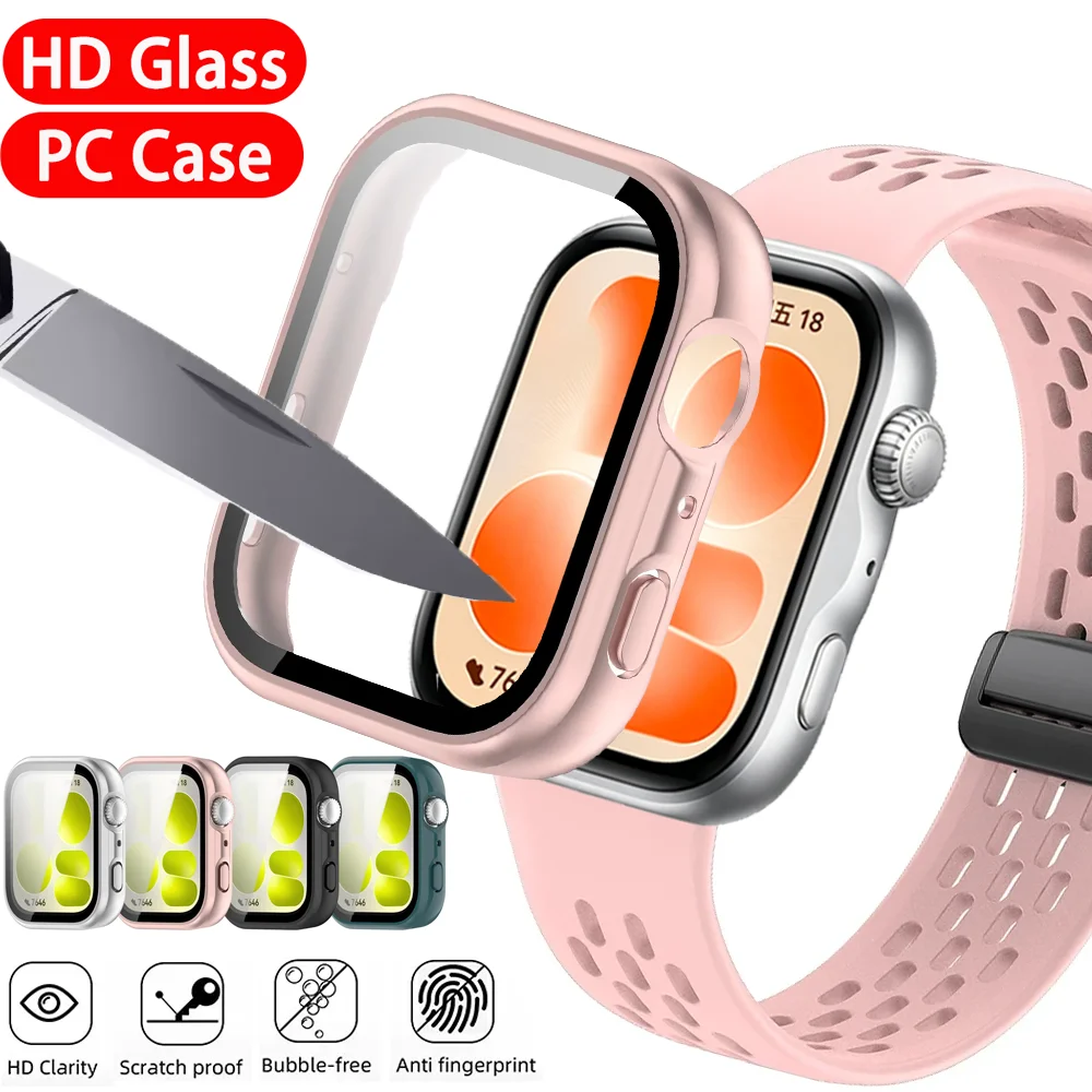 Tempered Glass Screen Cover with Hard Bumper for Huawei Watch Fit - Full Coverage Protector