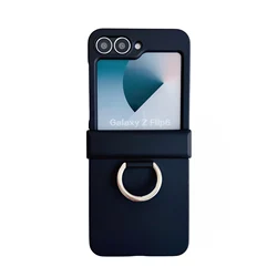 Colorful Matte Shockproof Case with Grip Ring and Finger Buckle - Samsung Galaxy Z Flip 5 (Dark Night Black)