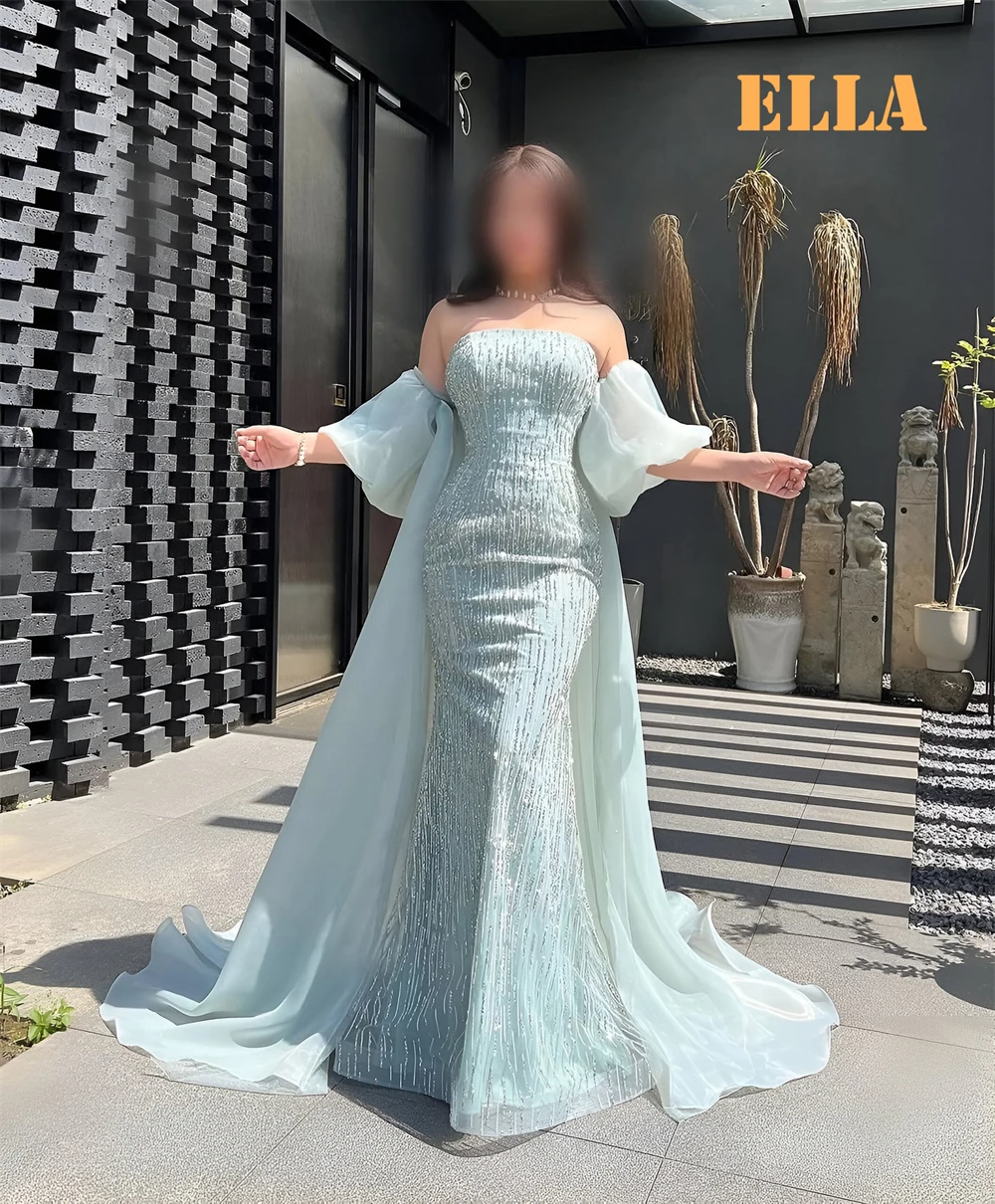 فستان سهرة شيفون أزرق بسيط بتصميم حورية البحر مخصص...