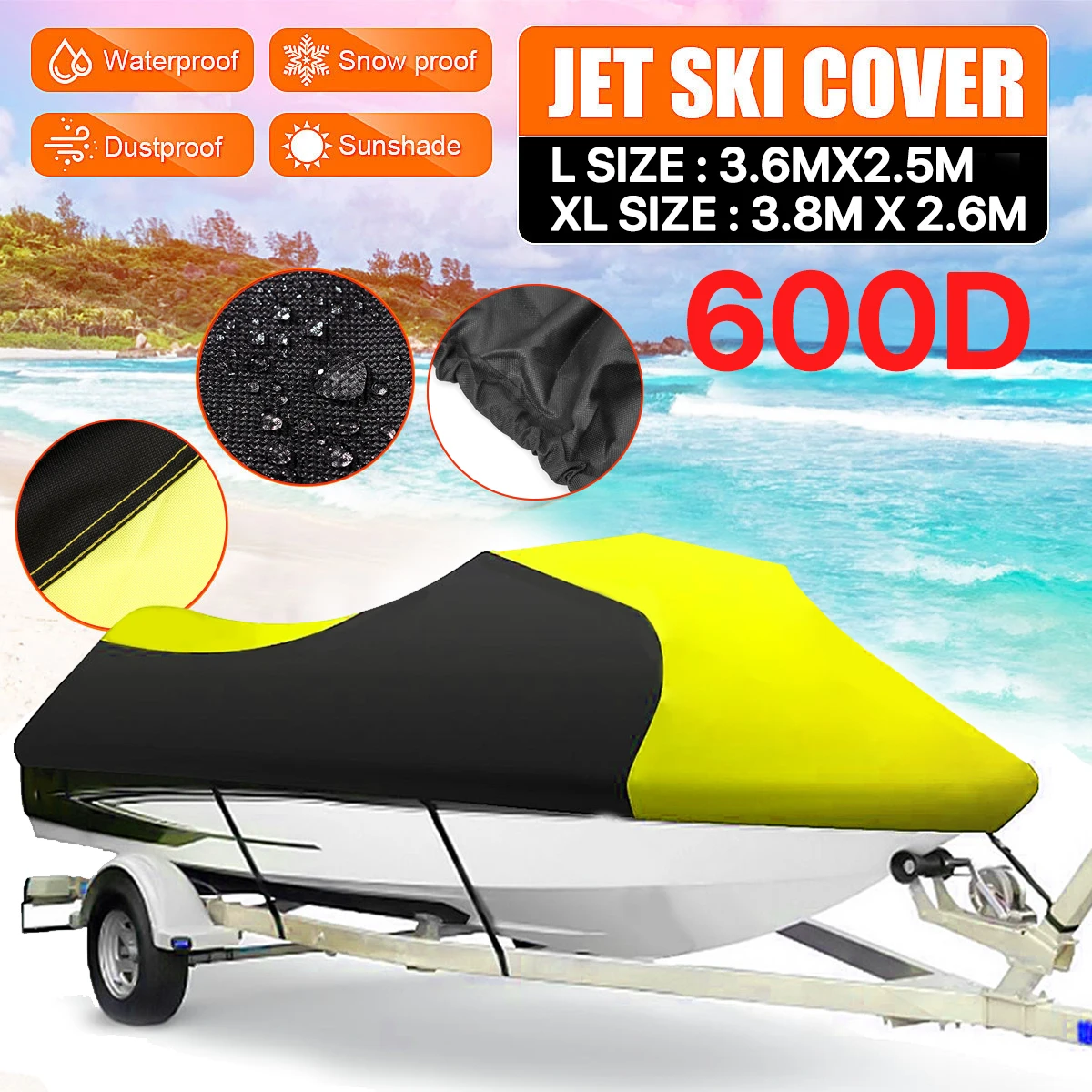 600D Waterproof Dustproof Jet Ski Trailerable Cover Watercraft Boat Cover For Seadoo Sea Doo Bombardier PWC GT,GTS,GTX,GTI