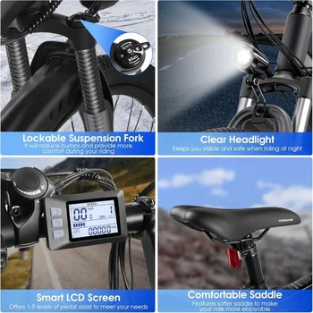 26'' 1000W Peak Ebike,Electric Bike for Adults, Up to 50 Miles 21.7MPH Electric Mountain Bike with 48V 374.4WH Removable Battery 5