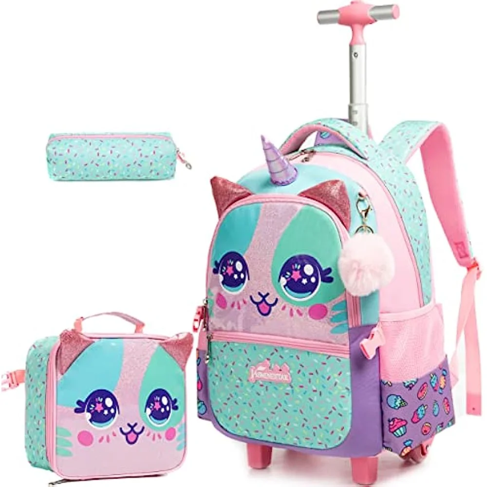

Unicorn Rolling Backpack for Girls Kids Backpack with Wheels Roller Backpack with Wheels Set for Students Carry on Luggage