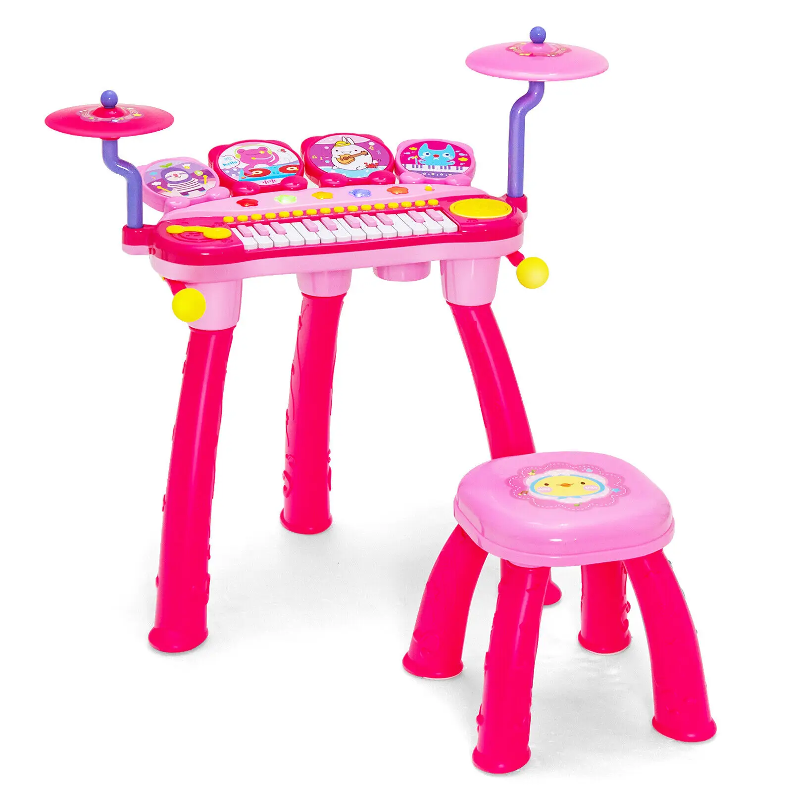 

Babyjoy 24 клавиши DJ фортепиано клавиатура барабан игрушечный музыкальный инструмент w/MP3 микрофон тарелка розовый