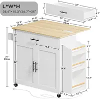 Kitchen Island with Storage, Rolling Kitchen Island on Wheels with Drop Leaf, 3 Open Spice Rack Shelf, Door Cabinet, Drawer 6