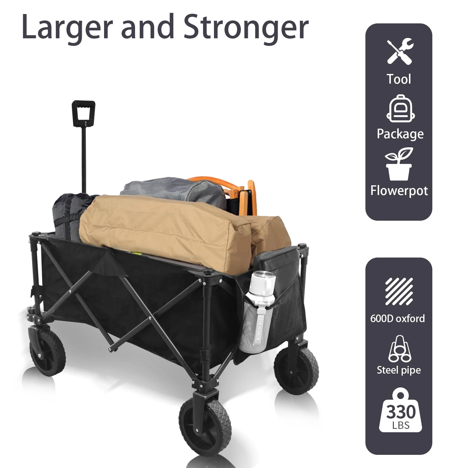 Folding Trolley Outdoor Portable Cart Large Capacity Multifunction Carrier Handcart Camping Wagon Beach Picnic Wheeled Cart