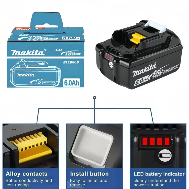 18v Battery Genuine 6AH makita BL1860 6ah Li-ion Replacement LXT BL1850 BL1840 for 18V Screwdriver with BMS