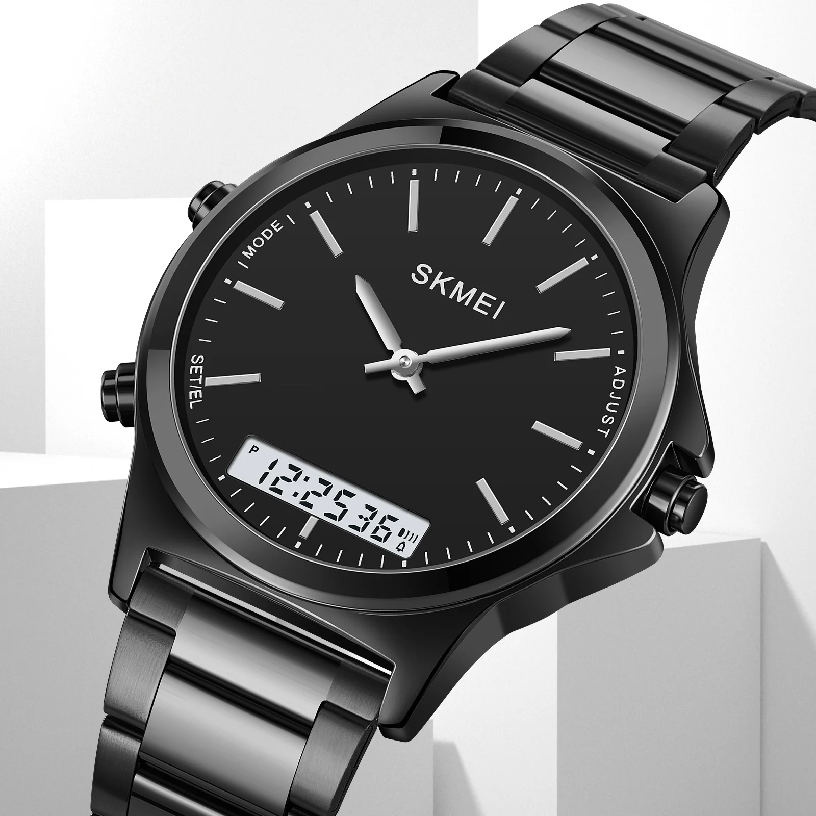

SKMEI модные простые металлические стильные часы три дисплея современный тренд светящиеся водонепроницаемые повседневные спортивные электронные часы 2120