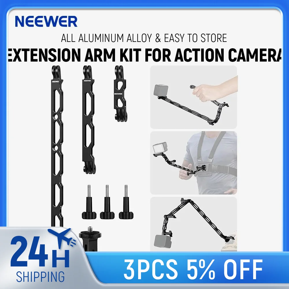 

NEEWER Aluminum Alloy Extension Arm (11.8"/6.5"/3.3") Set for Action Camera, with 3 Thumbscrews and a 1/4" Screw Adapter,
