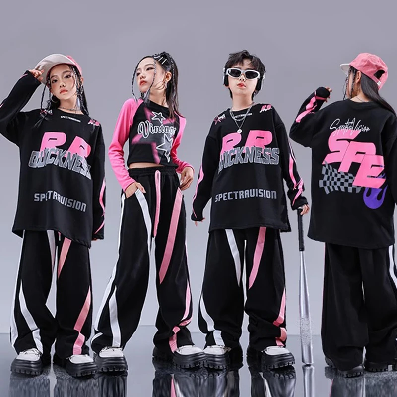 Jazz Modern Dance Costumes For Girls Loose Shirts Cargo Pants Suit Boys Hip Hop Street Dance Wear Stage Clothes DQS14623