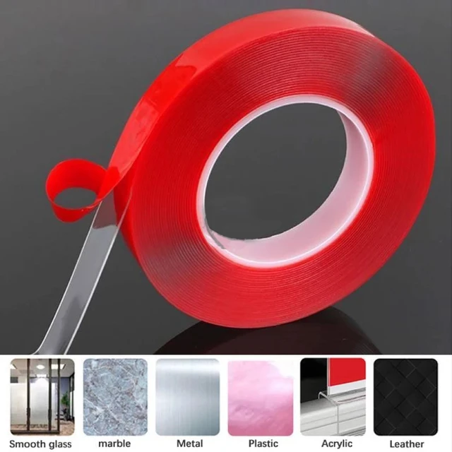 Ruban adhésif rouge transparent double face, gel acrylique haute  résistance, autocollant sans traces, gadgets et accessoires pour la maison,  5 rouleaux - AliExpress