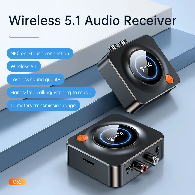 eppfun Bluetooth 5.1 Receiver NFC TF Card Slot 3.5mm AUX/RCA Wireless Audio Adapter Low Latency for Home Music Streaming