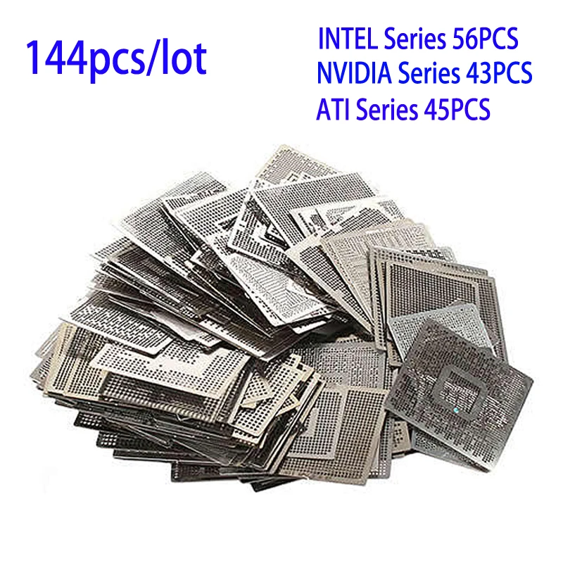 144pcs/lot BGA Direct Heat Graphics Card Stencils INTEL/ NVIDIA/ ATI Video Chips Reballing Stencil Tample Kit