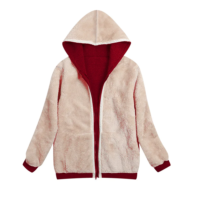 Felpa alla moda cappotto tasche frontali cerniera calda giacca di lana di agnello uomo e donna inverno colore puro felpa con cappuccio Cardigan foderato in peluche  200000343