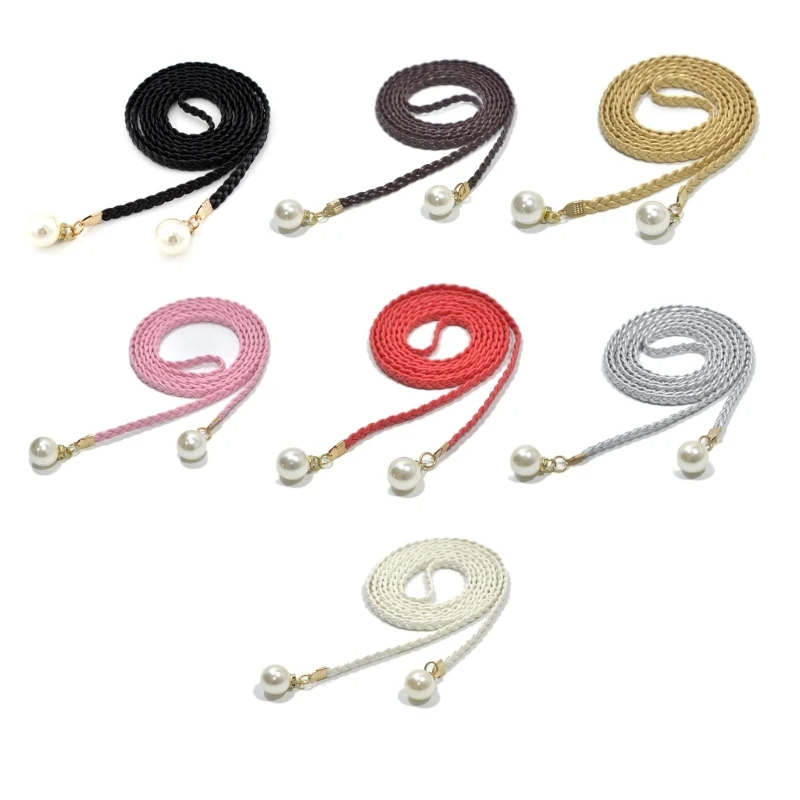 

Ladies Bohemian Style Waist Belt Delicate Pearl Decors Braided Belt Summer Dress Women Summer Seaside Waist Belt Dropship