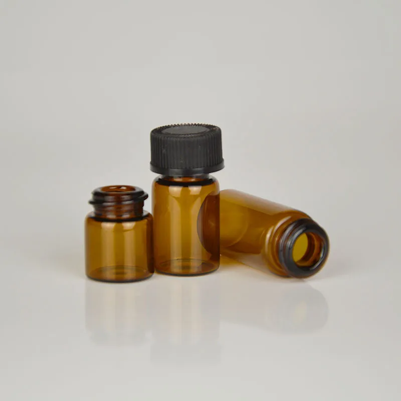 드램 앰버 유리 에센셜 오일 병 1ml/2ml/3ml/5ml, 얇은 유리 바이알 리필용 병, 향수 오일 샘플 테스트 병, 100 개