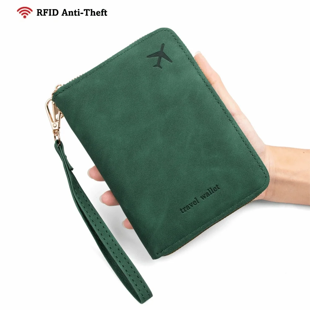 Versatile PU Leather RFID Passport Wallet with Secure Zipper Closure
