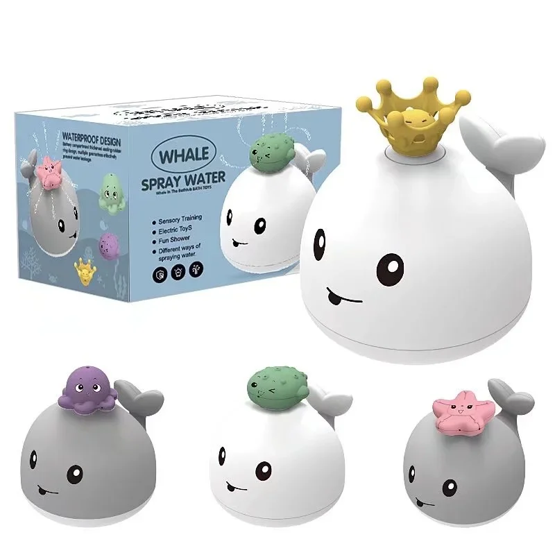 Baby Bath Toys Whale Electric Inductive Water Spray Ball with Light Bathroom Bathtub Swimming Toys for Toddler Infant Children 6