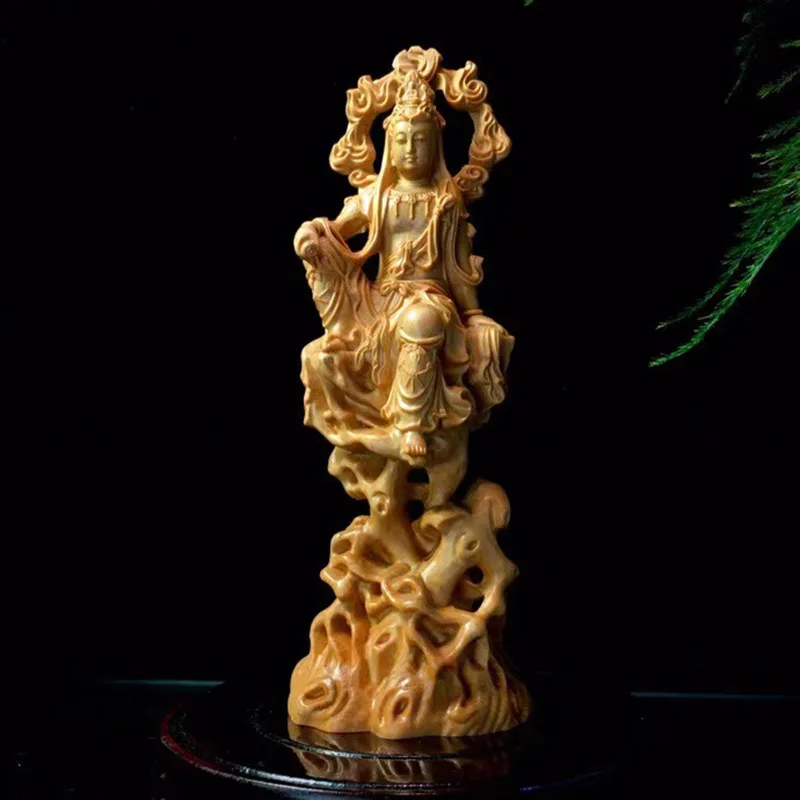 

Cliff Cypress Wood Carved Buddha Statue Ornaments Woodcarving Handicrafts Sacrifice and Pray for Blessings Feng Shui Decoration