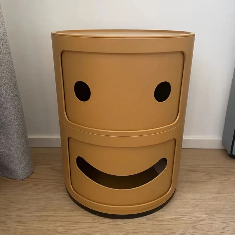 Nordic Bedside Table Modern Simple Round Living Room Bedroom Creative Personality Smiling Face Iron Storage Cabinet