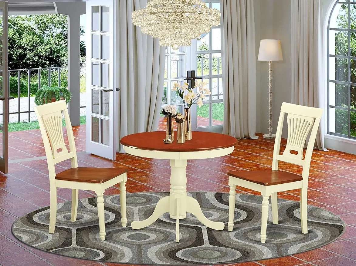 

East West Furniture 3 Piece Set Contains a Round Dining Room Table with Pedestal and 2 Wood Seat Chairs, 36x36 Inch, ANPL3-WHI-W