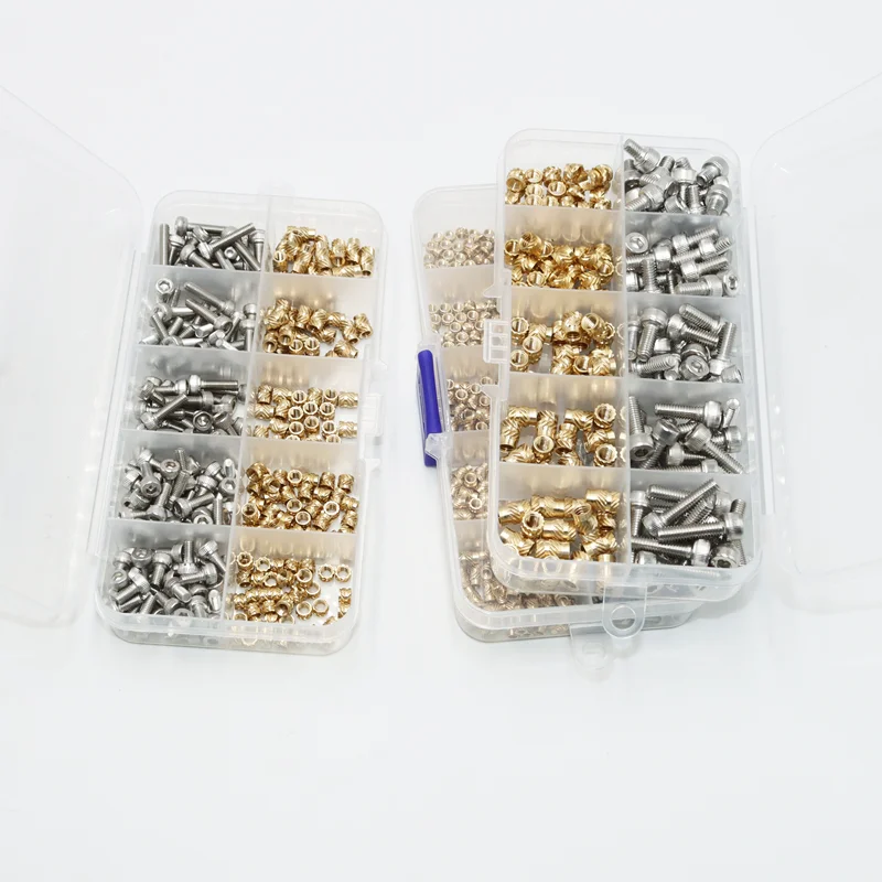 Brass Insert Nut and 304 Stainless Steel Hex Socket Head Cap Screw Set Hot Melt Heat Press Embed Copper Insertnut for 3D Printer
