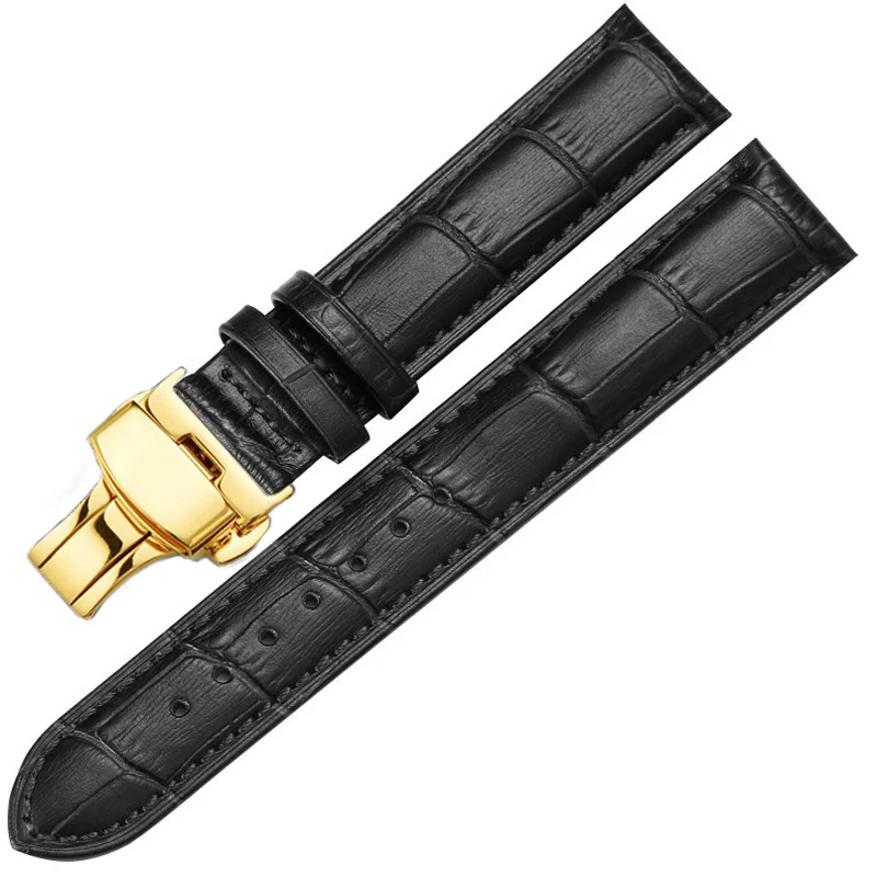 Elegant Butterfly Buckle Leather Watch Strap - Premium Universal Fit