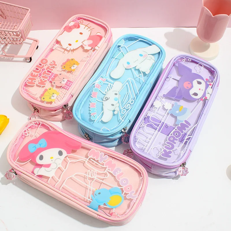 sanrio-genuine-pen-bag-cute-simple-casual-large-capacity-zipper-pen-box-for-girls'-stationery-storage-pen-bag