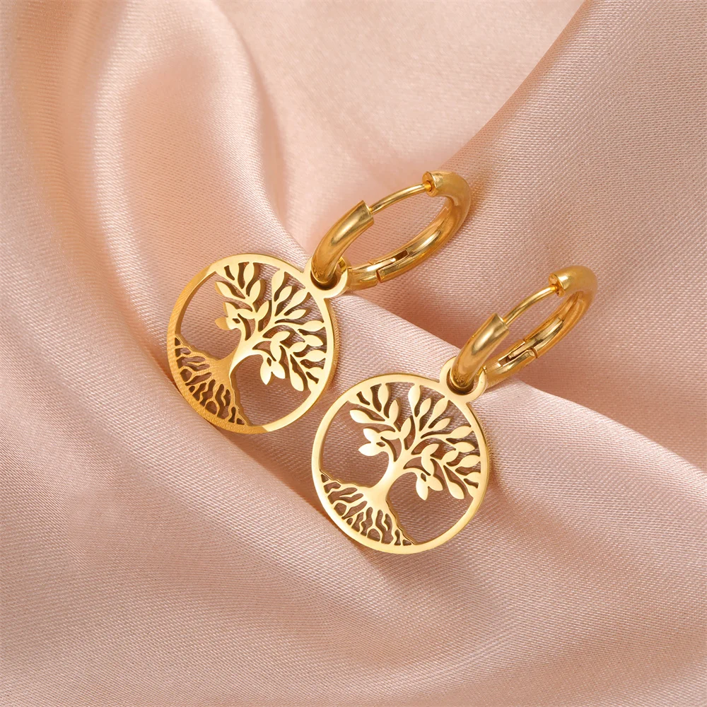 Vintage Life of Tree Anhänger Creolen für Frauen weibliche Edelstahl Ohrringe 2023 Trend Golden Charm Schmuck Pendientes – Detail 23
