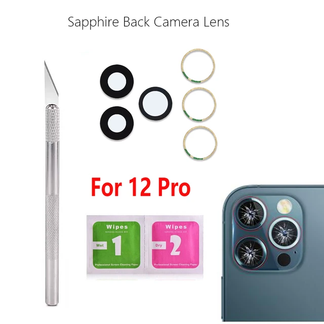 Vetro Fotocamera Posteriore Per IPhone 12 PRO Max - Kit Sostituzione Con 2 Lenti Zaffiro E Utensili - Foto 8