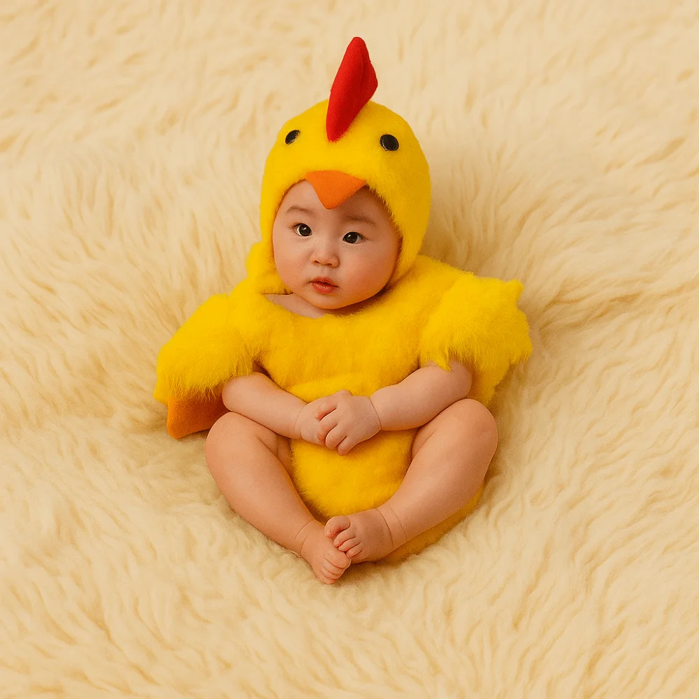 Creative Chicken Baby Photography Suit Bodysuit Hat Set Cute Design Infant Studioshoot Outfits Furry Romper Unisex Animals