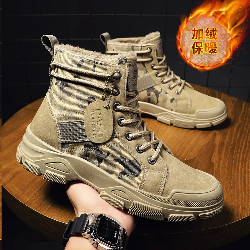 Men's Camouflage Shoes Cowboy Boots Popular Cotton Footwear Winter Casual Warmth Martin Boots Cotton Desert Boots for Men