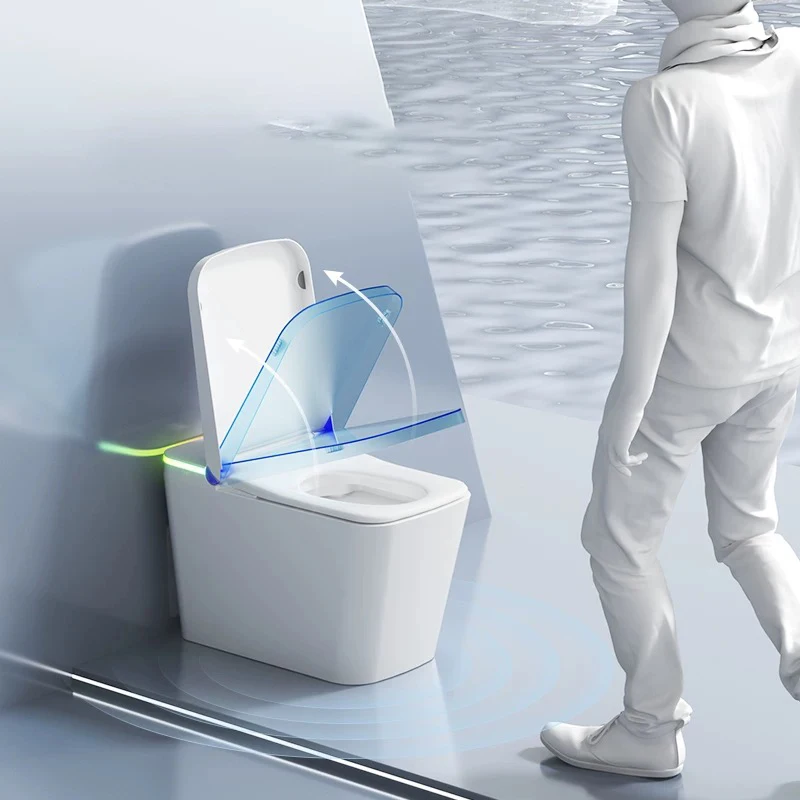 Intelligent High-End Automatic Ceramic Smart Toilet Bidet Square WC Bathroom Sanitary Ware Floor Mounted Round Toilet Bowl