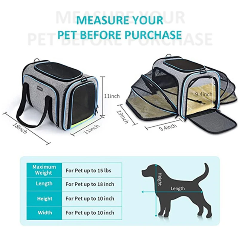 Extendable Cat Carrier Dog Carrier Airline Approved Soft Side Portable Pet  Travel Washable Carrier