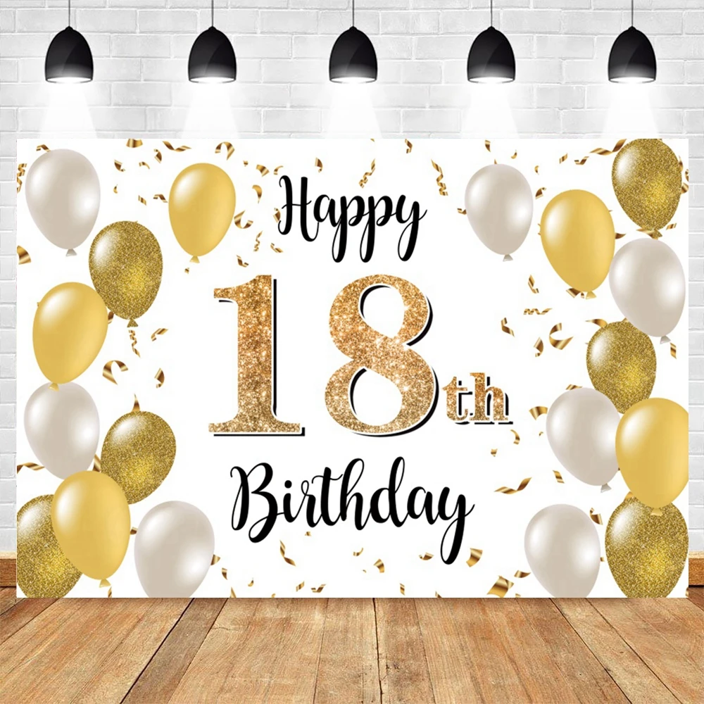 Happy 18th Birthday Party Backdrop Gold Glitter Balloon Boys Girls 18 Years Old Birthday Photo Background for Photography Props images - 6