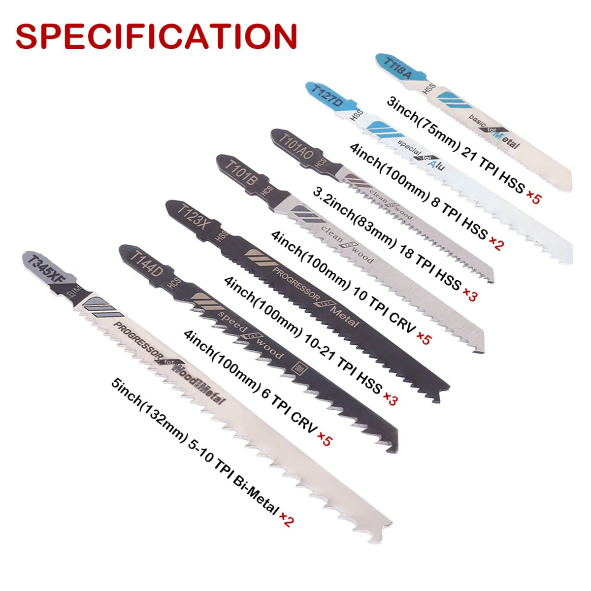 24pcs U-Shank Jig Saw Blade Set, Jigsaw Blades Set for Wood Plastic Metal Cutting, HCS/HSS Jig Saw Blades Fit Most U Shank Jigsaws, Compatible with