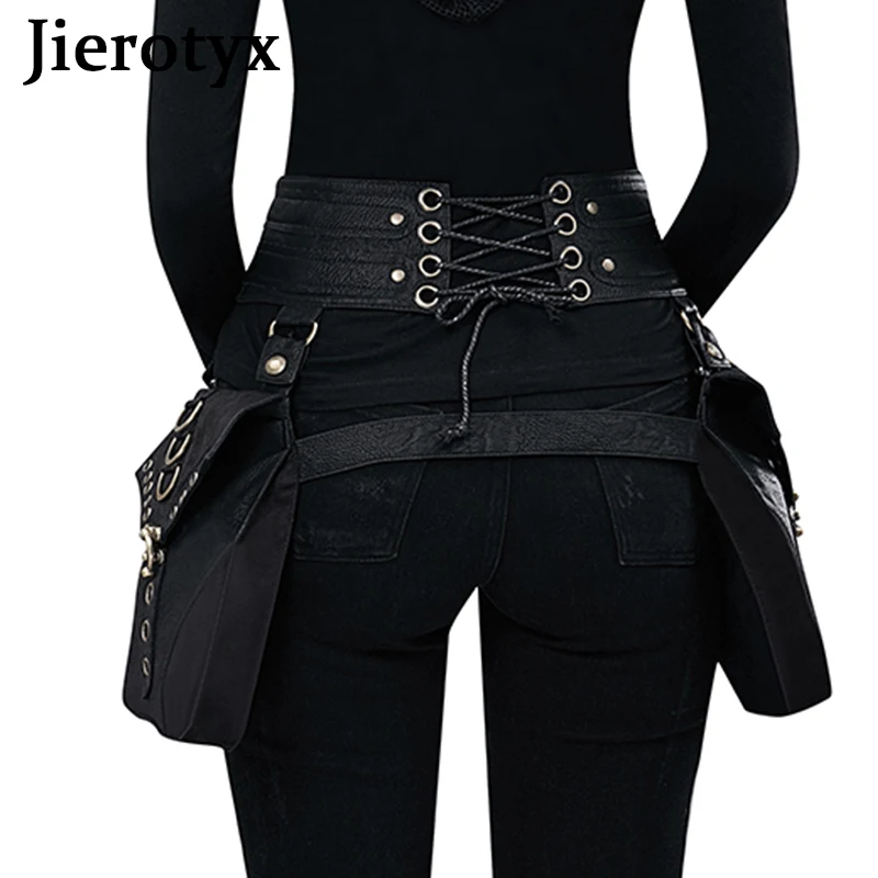 JIEROTYX Retro Rock Waist Belt Bag for Women Medieval Steampunk Cosplay Accessories Hip Hop Female Bags Purse Pack Small Leg