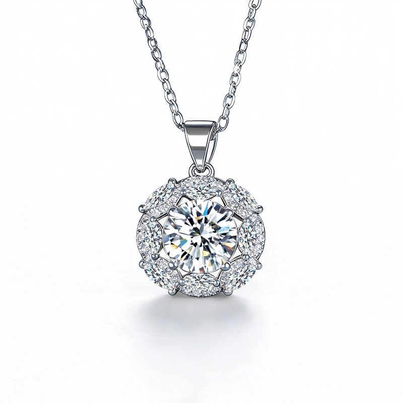 1CT Moissanite Necklace VVS1 18K White Gold Moissanite Plated Set Round Cut D Color Pendant Necklace for Women Girls w/Gift box - Image 6