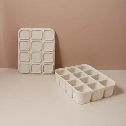 Silicone Ice Cube Tray with Easy Release - 12 Slot Square Mold (12 grid cream)