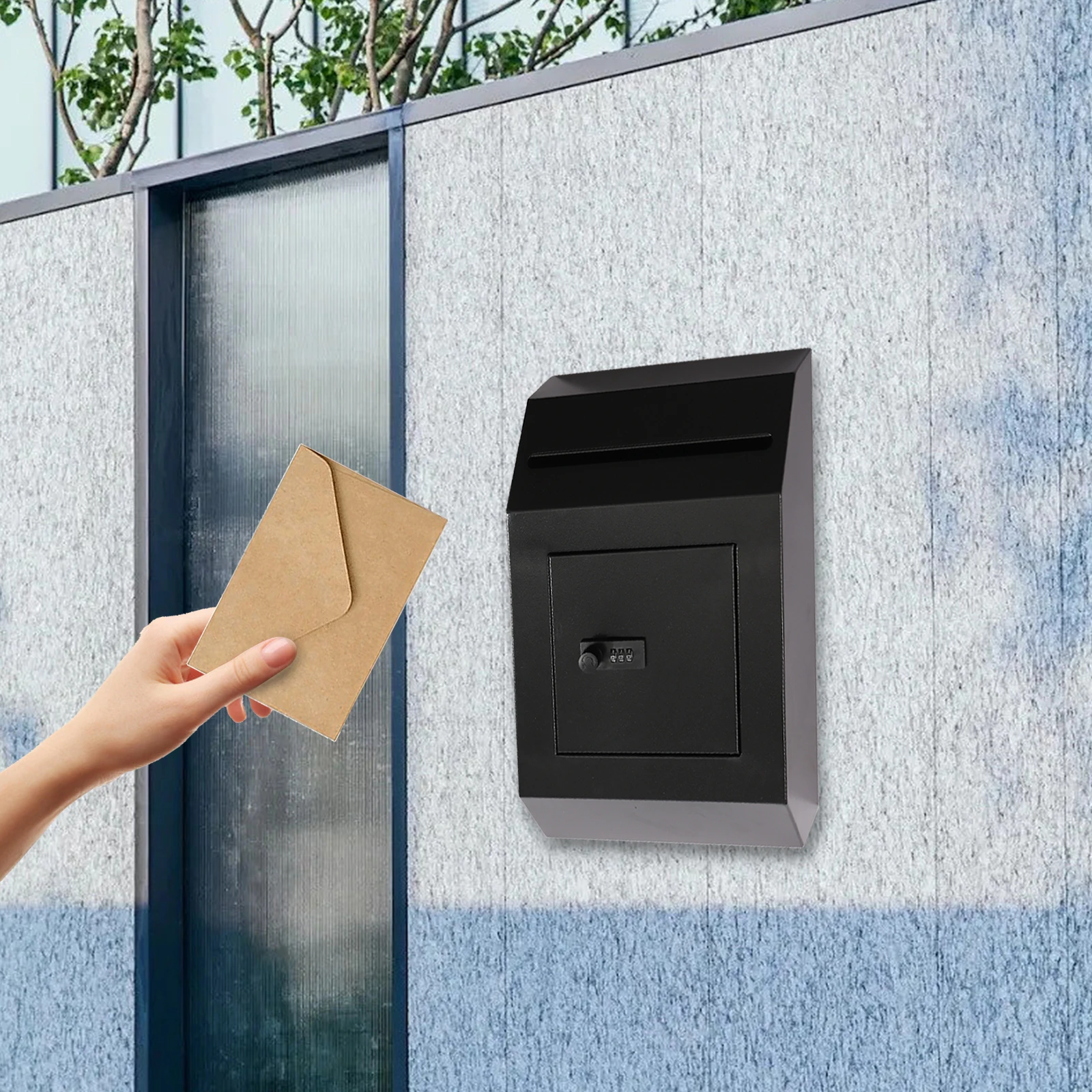 

Настенный блокирующий почтовый ящик, безопасный шкаф, стальной слот, ящик с откидной крышкой, черный, 25*41 см, надлежащая емкость, современный и стильный внешний вид