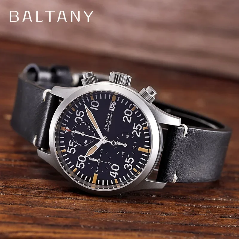 

Baltany Retro Pilot Style Chronograph Calendar 100m Waterproof Swiss luminous multi-function Quartz movement Reloj Hombre