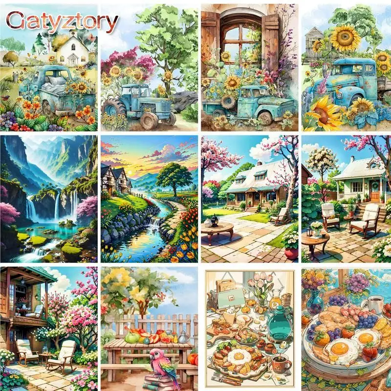 Gatyztory Modern Paint By Numbers Frame Town Landscape Home Decors Picture Coloring Regalo Fai Da Te Kill Time Dipinto A Mano