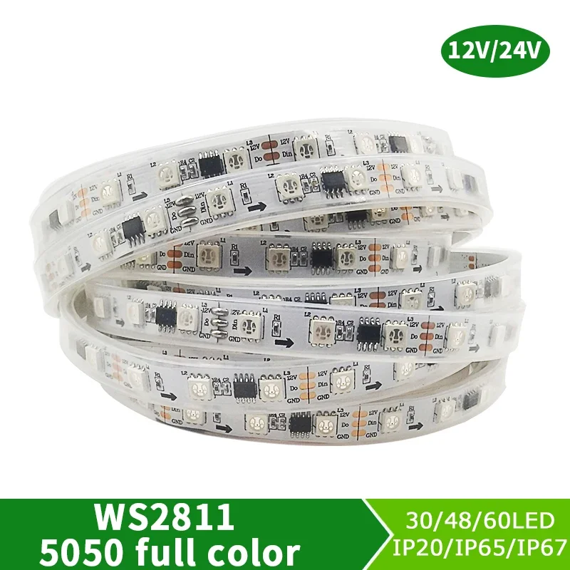

5M WS2811 RGB фотоэлементы, водонепроницаемая фотовспышка с 12 В постоянного тока 5050 SMD, адресная 30 60 фотовспышка, внешняя 1 интегральная схема управления, 3 ярких и обычных