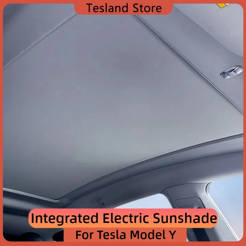 Электрический солнцезащитный козырек для Tesla Model Y 2024, встроенный Автомобильный умный солнцезащитный козырек на крышу, выдвижной солнцезащитный козырек с полным покрытием, внутренние детали