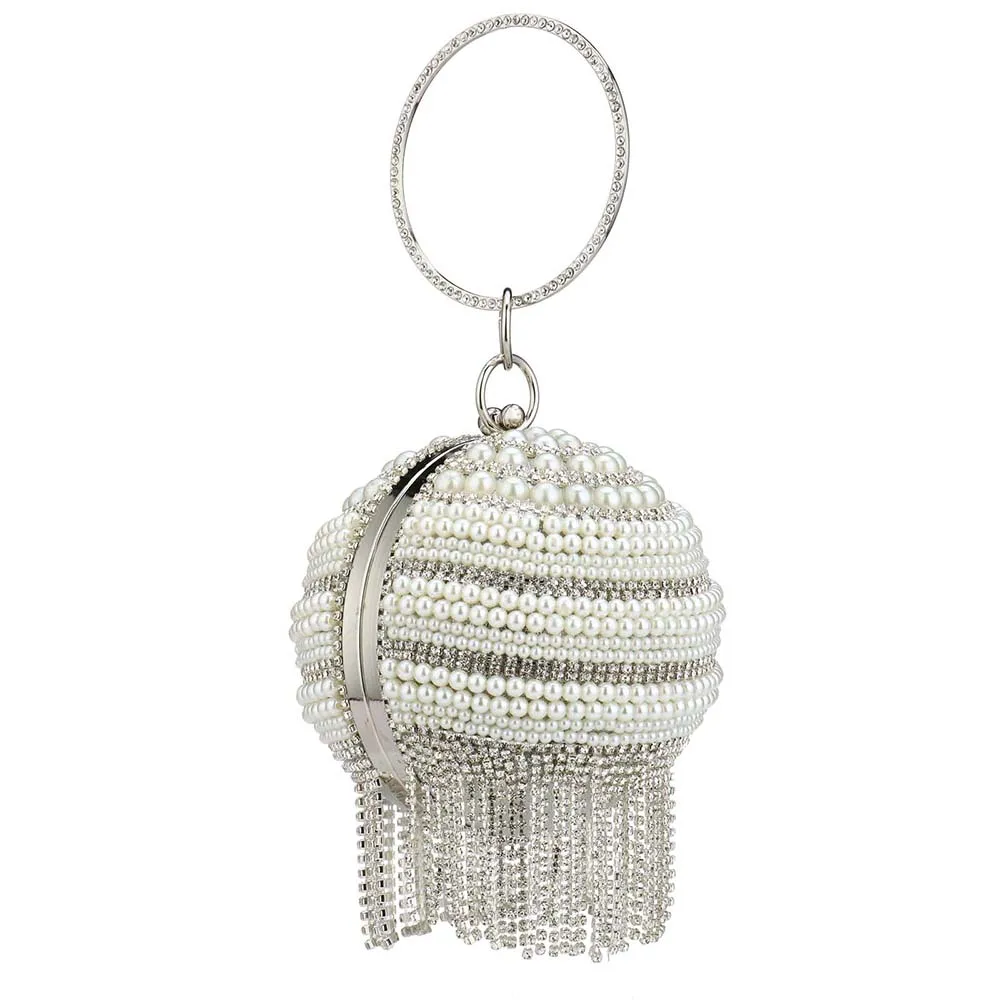 Sliver Diamonds Rhinestone Round Ball Evening Bags For Women 2021 Fashion Mini Tassels Clutch Bag Ladies Ring Handbag Clutches 