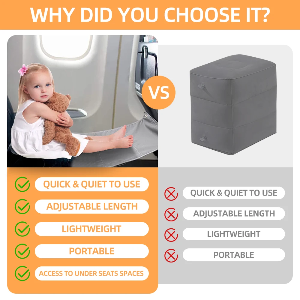 Airplane Foot Rest Kids Travel Airplane Bed Baby Pedals Bed Portable Travel Foot Rest Hammock Kids Airplane Seat Extender Leg Rest For