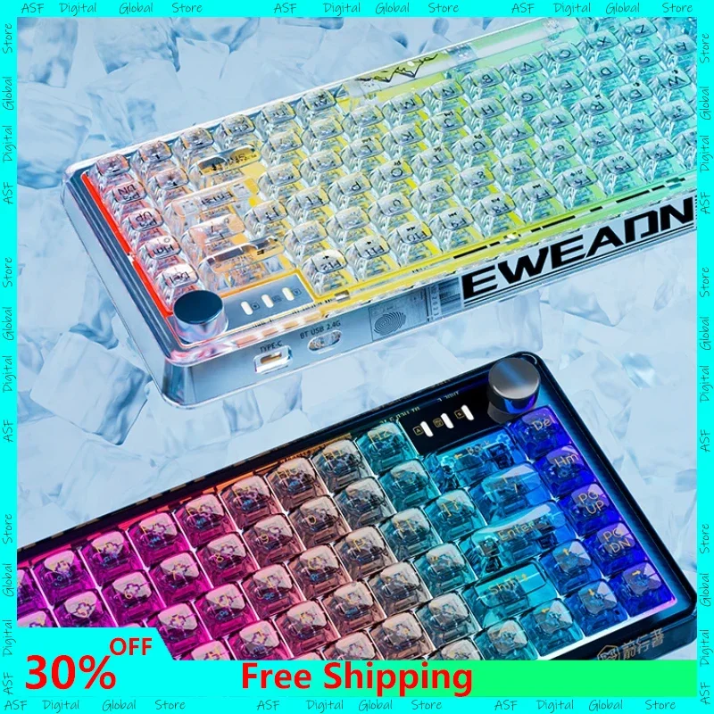 

V82 Transparent Mechanical Keyboard Wireless Bluetooth Three-mode Mahjong Sound Office Ice Transparent Customized Keyboard