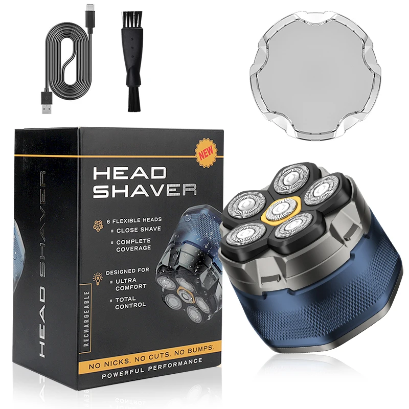 IRUIBEAUTY Men Bald Head Electric Shaver Floating Heads Beard Nose Ear Hair Trimmer Clipper Facial Brush Rechargeable Razor