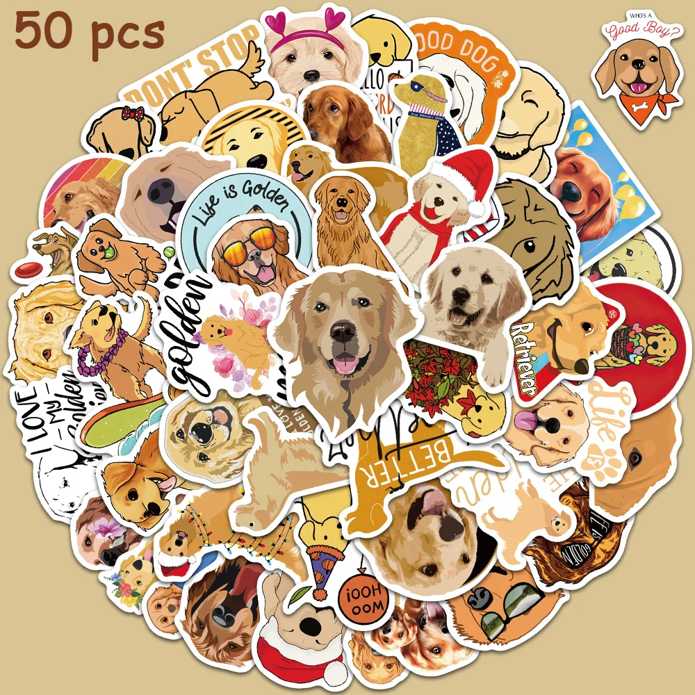 

50pcs Cute Dog Golden Retriever Stickers For Kids Waterproof Laptop Luggage Guitar Skateboard Scrapbooking Graffiti Decals