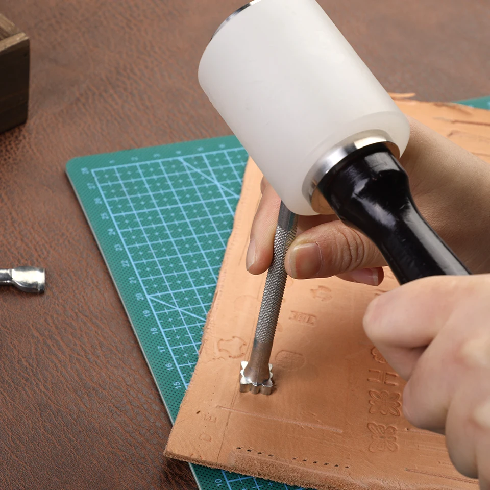 KRABALL Leather Stamping Kit Stainless Steel Leather Carving Tools Rubber Hammer Working Saddle Making for Craft
