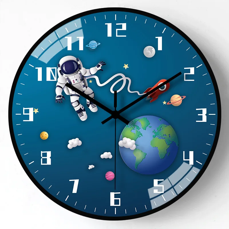 8 Inch Wall Clock Children Bedroom Silent Second Electronic Clock Astronaut Exploration Room Decoration Quartz Clock Home Decor white wall clock Wall Clocks